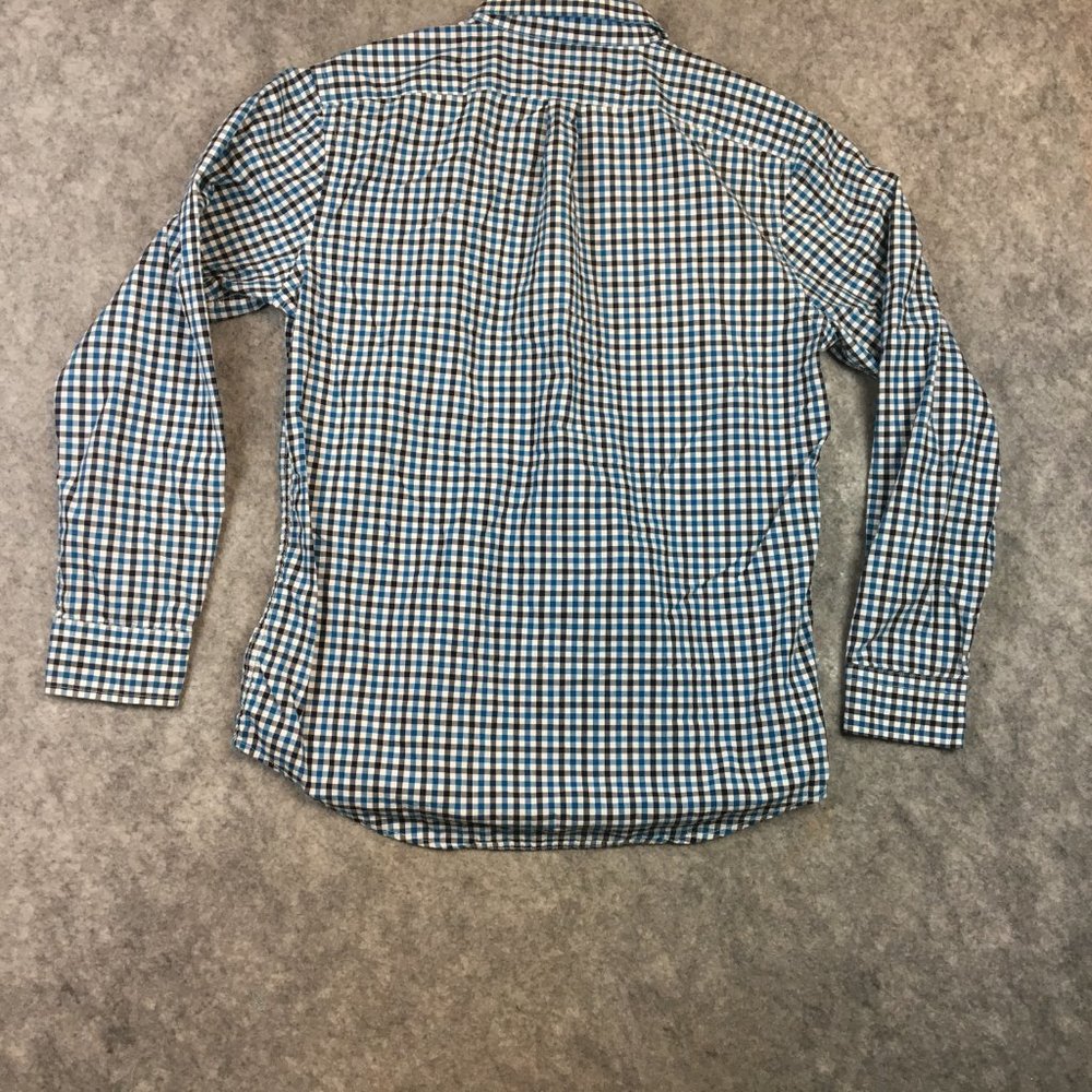 GAP Shirt L Mens Button Up 100 Cotton Long Sleeve Blue Tattersall Plaid Outlet - Picture 10 of 11